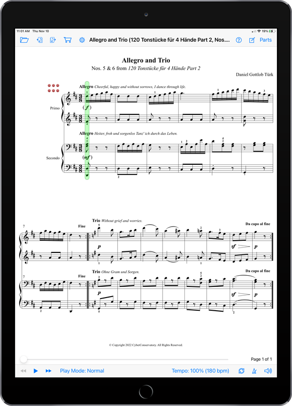 Four Keyboard Duets from 120 Tonstücke für 4 Hände by Daniel Gottlob Türk  Super Score Sample